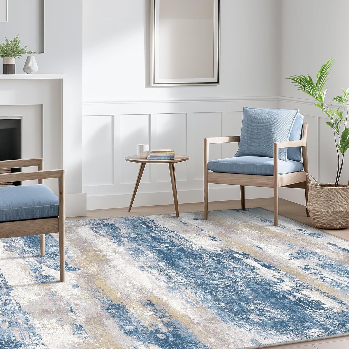 Area Rugs 3x5 for Living Room Bedroom, Modern Abstract Machine Washable Soft Blue Rug, Floor Carpet with Non Slip Backing for Dining Room