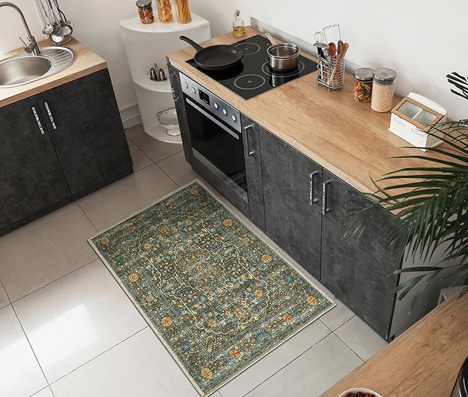 Keen Home Design 2x3 Rug - Machine Washable Entry Rug with Non-Slip Backing, Ideal for Enteryway, Kitchen, Bathroom, Laundry Room - Vintage, Easy Clean, Durable, Low Pile Rug - (2' x 3')