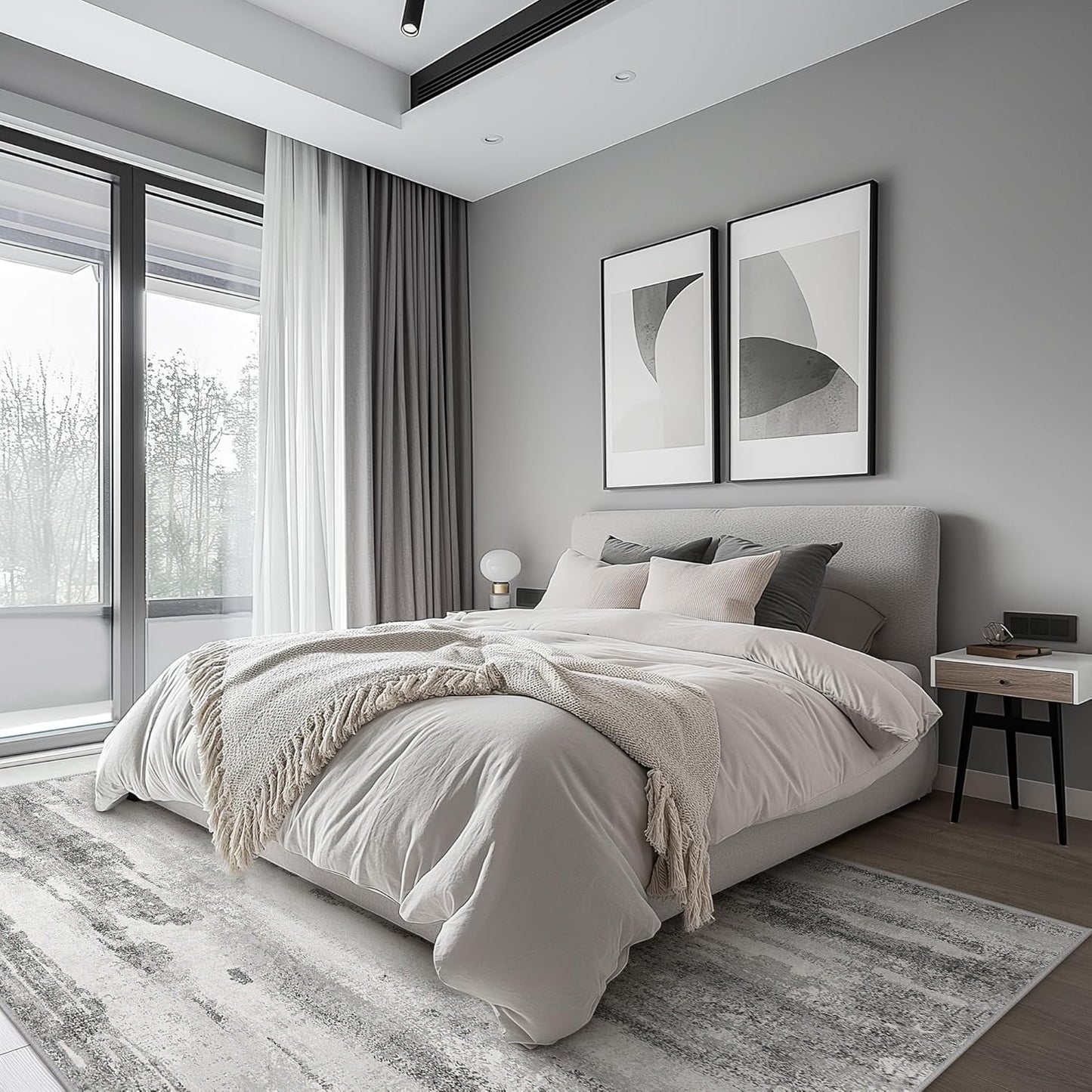 Area Rugs 6x9 for Living Room Bedroom Machine Washable Large Gray Area Rug Abstract Soft Throw Rug, Indoor Floor Cover, Lightweight Non Slip Backing Thin Rug