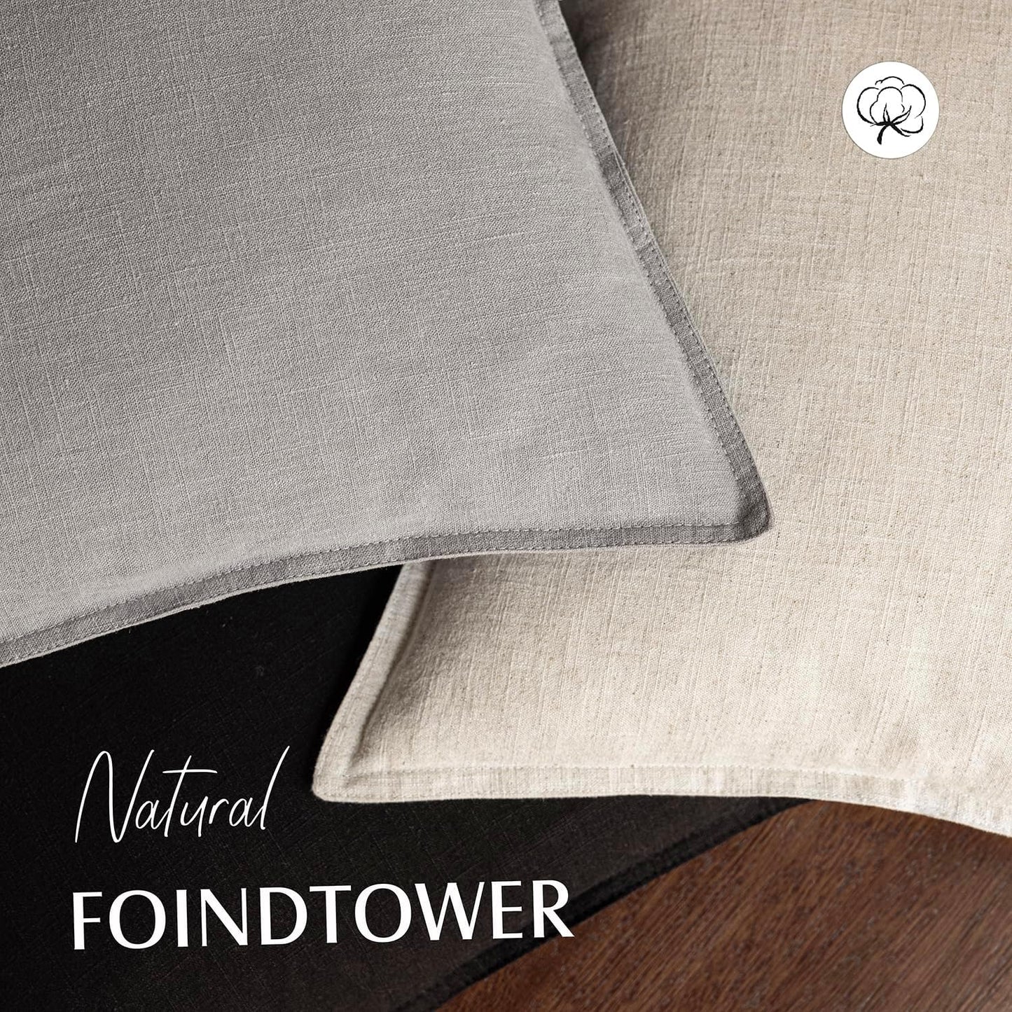 Foindtower Pack of 2, Decorative Linen Soild Throw Pillow Covers Soft Accent Cushion Case Boho Farmhouse Pillowcase for Chair Couch Sofa Bedroom Living Room Home Decor 18 x 18 Inch Light Rustic Gray