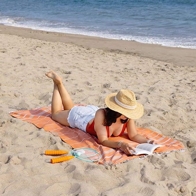 WETCAT Turkish Beach Towel Oversized (38"x71") 100% Turkish Cotton, Made in Turkey - Sand Free, Extra Large, Ultra Soft, Quick Drying, Compact & Lightweight for Travel - Burnt Orange