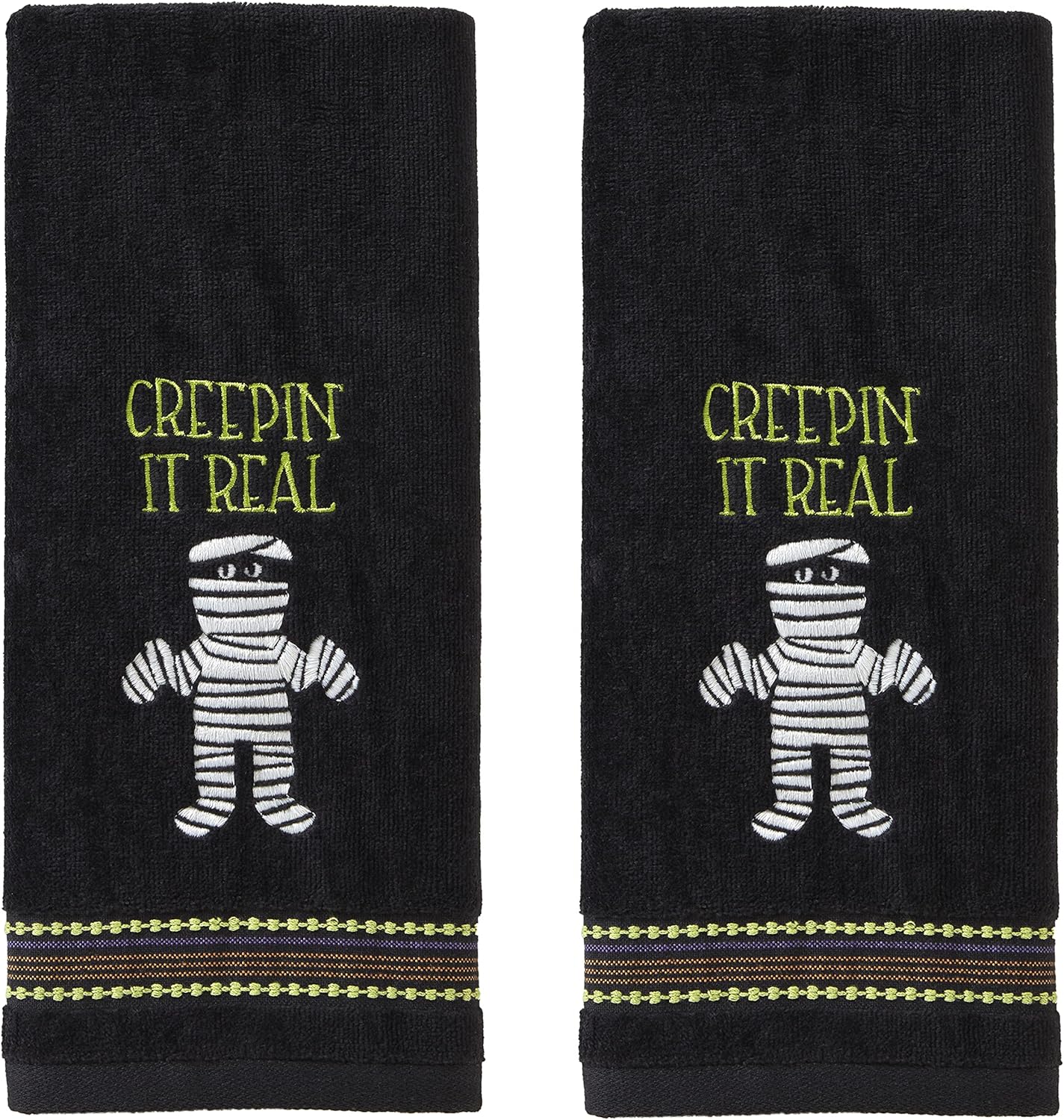 SKL Home Halloween Creepin' Real Glow-in-The-Dark Hand Towel Set for Bath/Kitchen/Bar & Gift, 2 Count