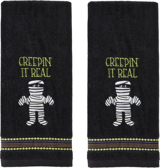 SKL Home Halloween Creepin' Real Glow-in-The-Dark Hand Towel Set for Bath/Kitchen/Bar & Gift, 2 Count