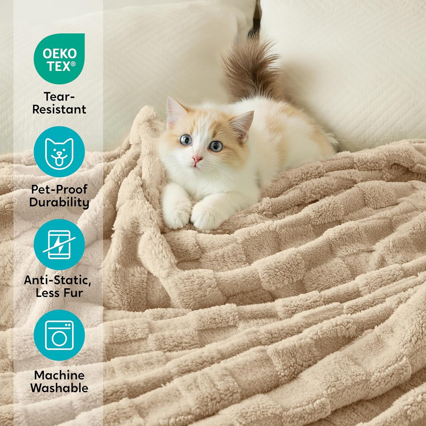 Joiedomi Queen Size Blanket for Bed, Soft Brown Fleece Checkered Blankets Gifts for Women Mom Girls, 280GSM Cozy Cute Soft Throw Home Room Decor Aesthetic Gifts 90x90 Inches