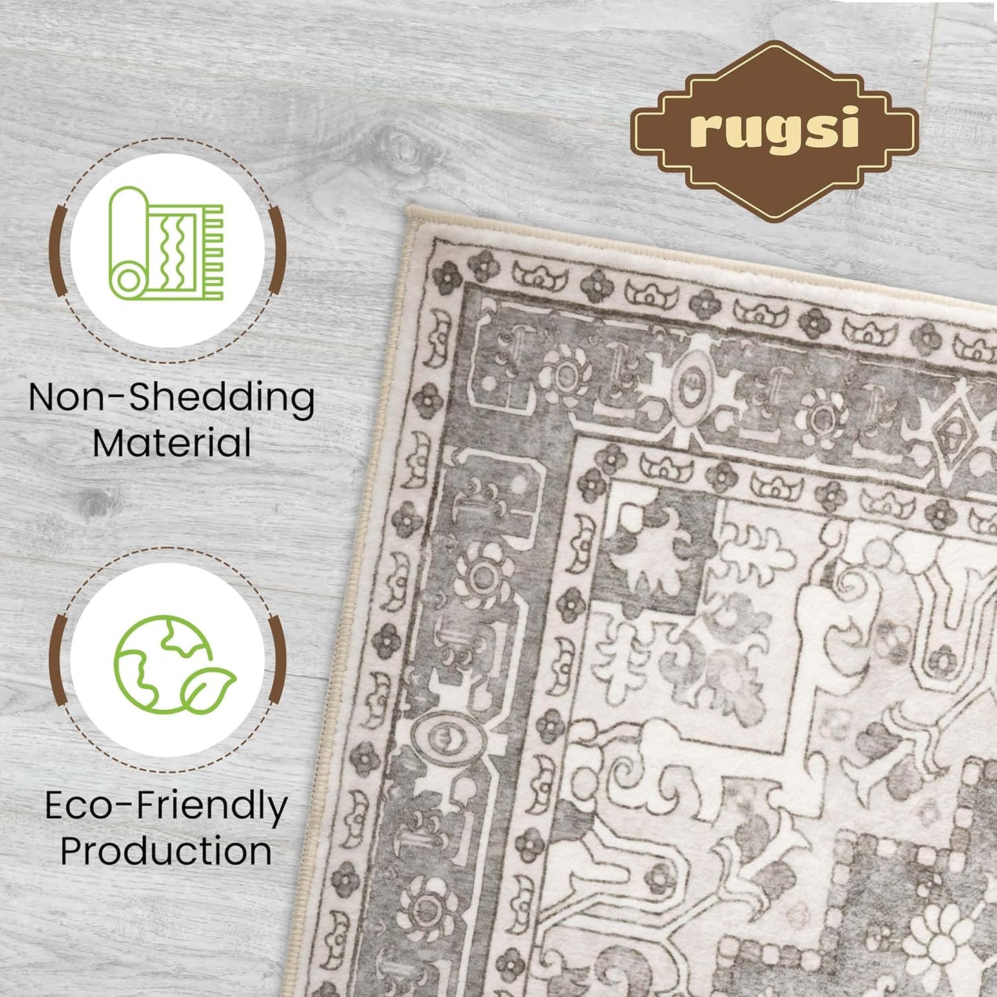 Washable Area Rug 4x6 | Non Slip Area Rug for Living Room, Bedrooms, Dining Room | Ultra-Soft Flannel Carpet Area with Rubber Backing (Brown, 4x6)