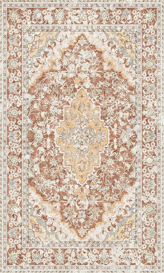 Washable Entryway Rug 3x5 | Non Slip Rug Runners for Hallways, Entryways, Kitchens, Bathrooms, Bedrooms | Ultra-Soft Flannel Carpet Kitchen Rug with Rubber Backing (Brick Red, 3x5)