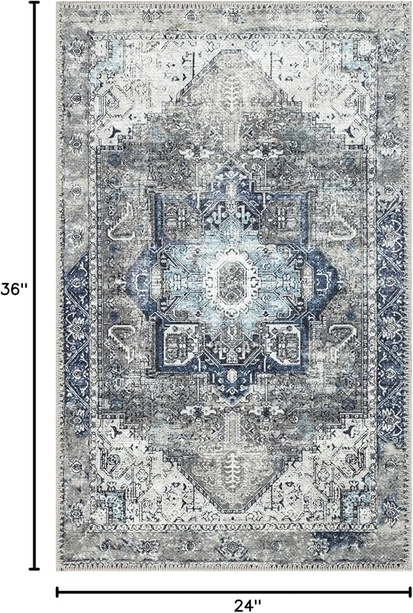 Keen Home Design 2x3 Rug - Machine Washable Entry Rug with Non-Slip Backing, Ideal for Enteryway, Kitchen, Bathroom, Laundry Room - Vintage, Easy Clean, Durable, Low Pile - (2' x 3')