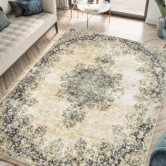 Keen Home Design 9x12 Rug - Machine Washable Area Rug with Non-Slip Backing, Ideal for Living Room, Dining Room, Bedroom - Vintage, Easy Clean, Durable, Low Pile - (9' x 12')