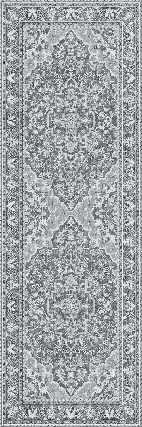 Washable Runner Rug 2x6 | Non Slip Rug Runners for Hallways, Entryways, Kitchens, Bathrooms, Bedrooms | Ultra-Soft Flannel Carpet Runners with Rubber Backing (Light Grey, 2x6)