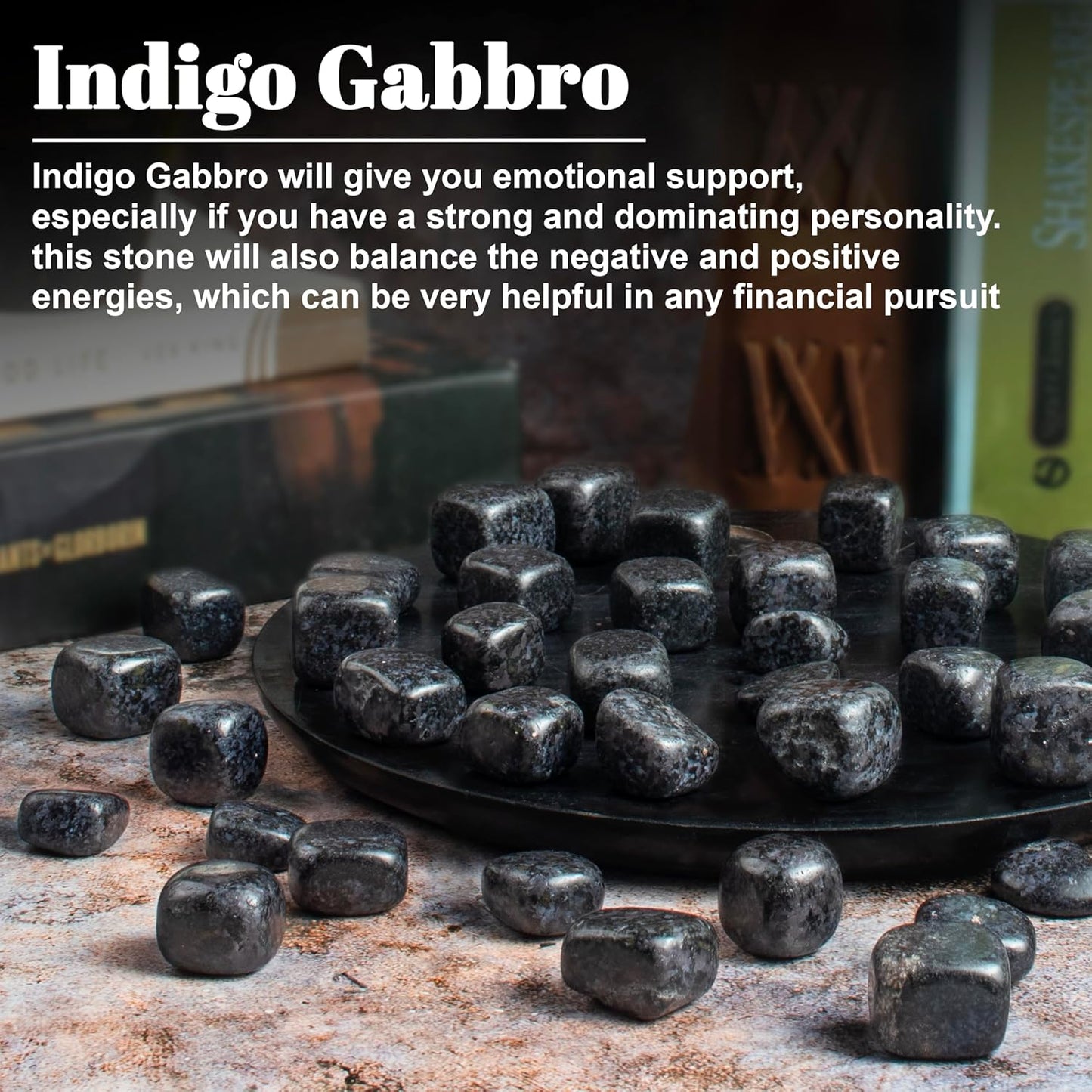 Crocon 1LB Indigo Gabbro Tumbled Stones and Crystals bulk 2000+ Carats Natural Crystal Kit for Reiki Healing Crystal Polished, Tumble Stones, Chakra Balancing, Reiki Gift, Home Decor Size : 20-25 mm