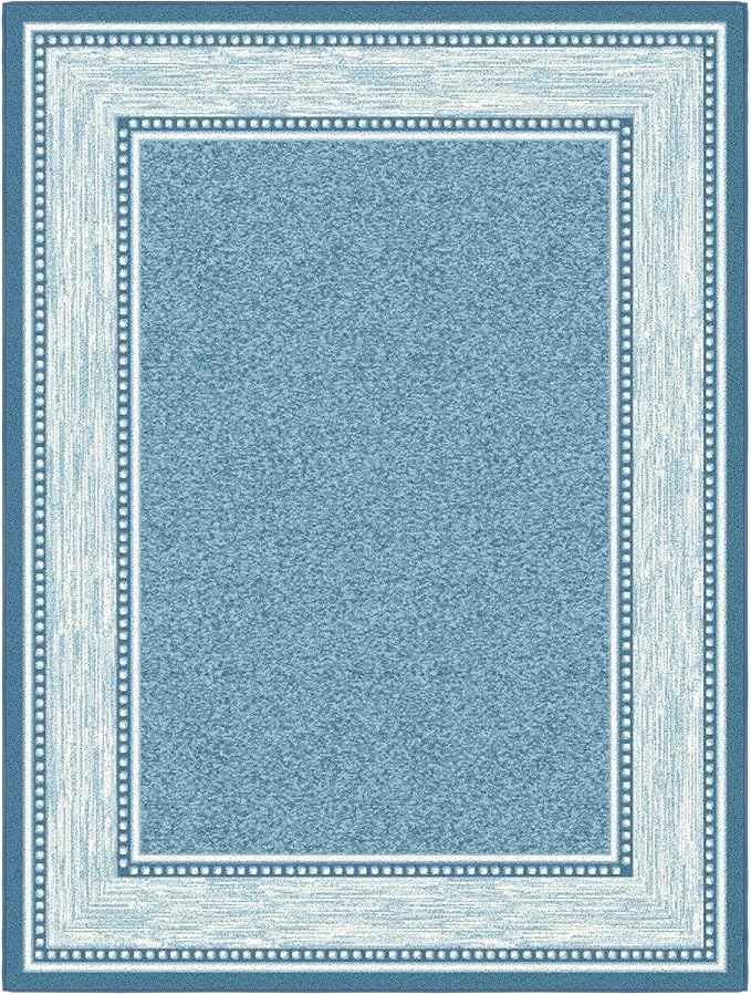 Ottomanson 5' x 6'6" Rugs for Living Room Border Area Rug for Bedroom - Non Slip Durable Large Floor Carpet for High Traffic Areas - Indoor Rug for Dining Room Kitchen Kids Playroom, Turquoise