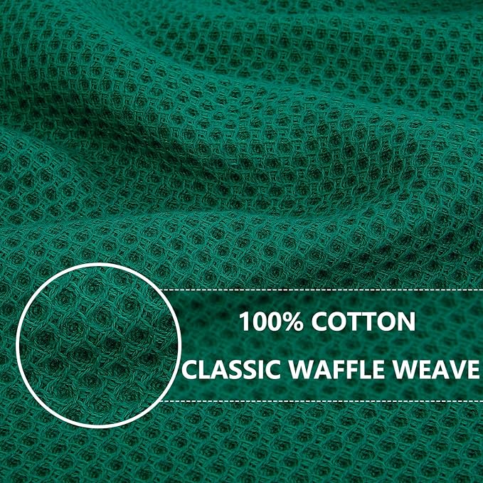 Homaxy 100% Cotton Waffle Weave Kitchen Dish Towels, Ultra Soft Absorbent Quick Drying Cleaning Towel, 13 x 28 Inches, 12-Pack, Dark Green