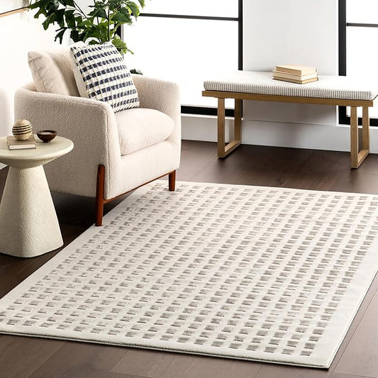 nuLOOM Daleyza Checkered 4' x 6' Machine Washable Area Rug for Living Room Bedroom Dining Room Kitchen, Daleyza Cream