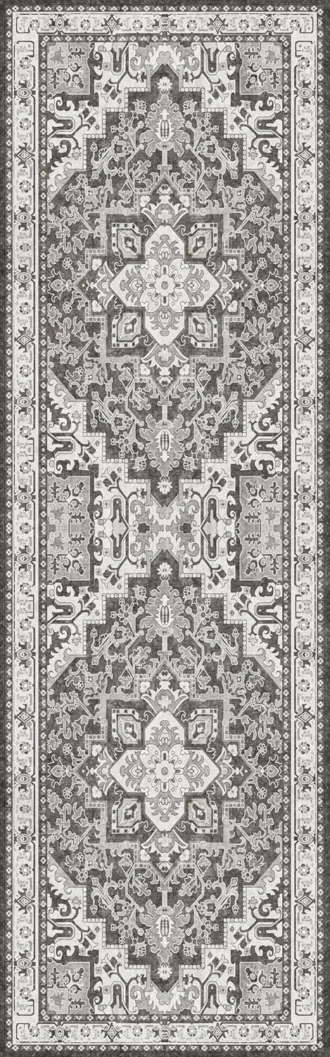 Washable Runner Rug 2.5x8 | Non Slip Rug Runners for Hallways, Entryways, Kitchens, Bathrooms, Bedrooms | Ultra-Soft Flannel Carpet Runners with Rubber Backing (Dark Taupe, 2.5x8)