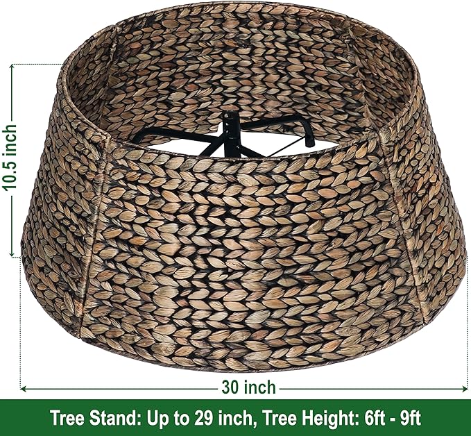CENBOSS Rattan Christmas Tree Collar, Wicker Tree Skirt & Stand Base Cover (Black Wash, 30 inch)