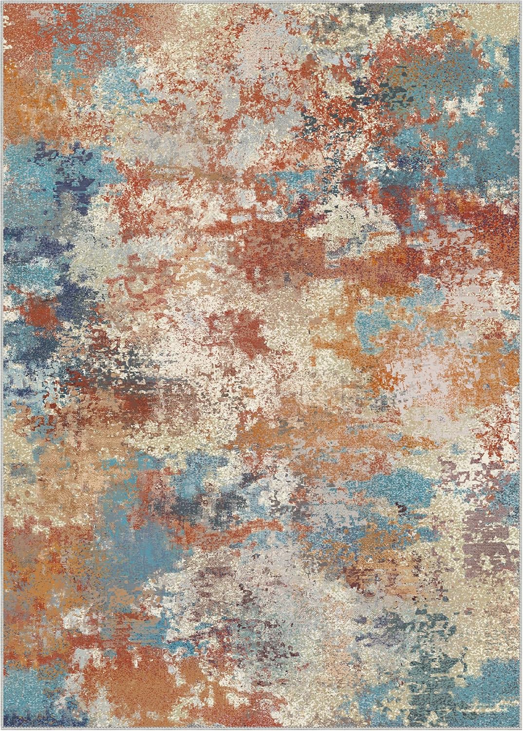 Area Rugs 8x10 Machine Washable Area Rugs for Living Room Bedroom Dining Room, Large Modern Abstract Colorful Soft Rugs, Indoor Low Pile Carpet with Non Slip Rubber Backing, Multi Red