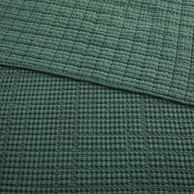 Levtex Home Mills Waffle Twin Bedspread Set (84x104in) with 1 Pillow Sham (26x20in) - Forest Green - 100% Cotton Twin Size Bedspread Set - Lightweight, Soft, Pre-Washed