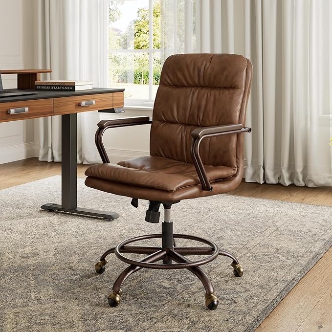 EUREKA ERGONOMIC Home Office Chair Ergonomic Desk Chair, Comfortable Office Chair Leather Executive Chair Mid Century Vintage 360° Swivel with Lumbar for Office Home Bedroom