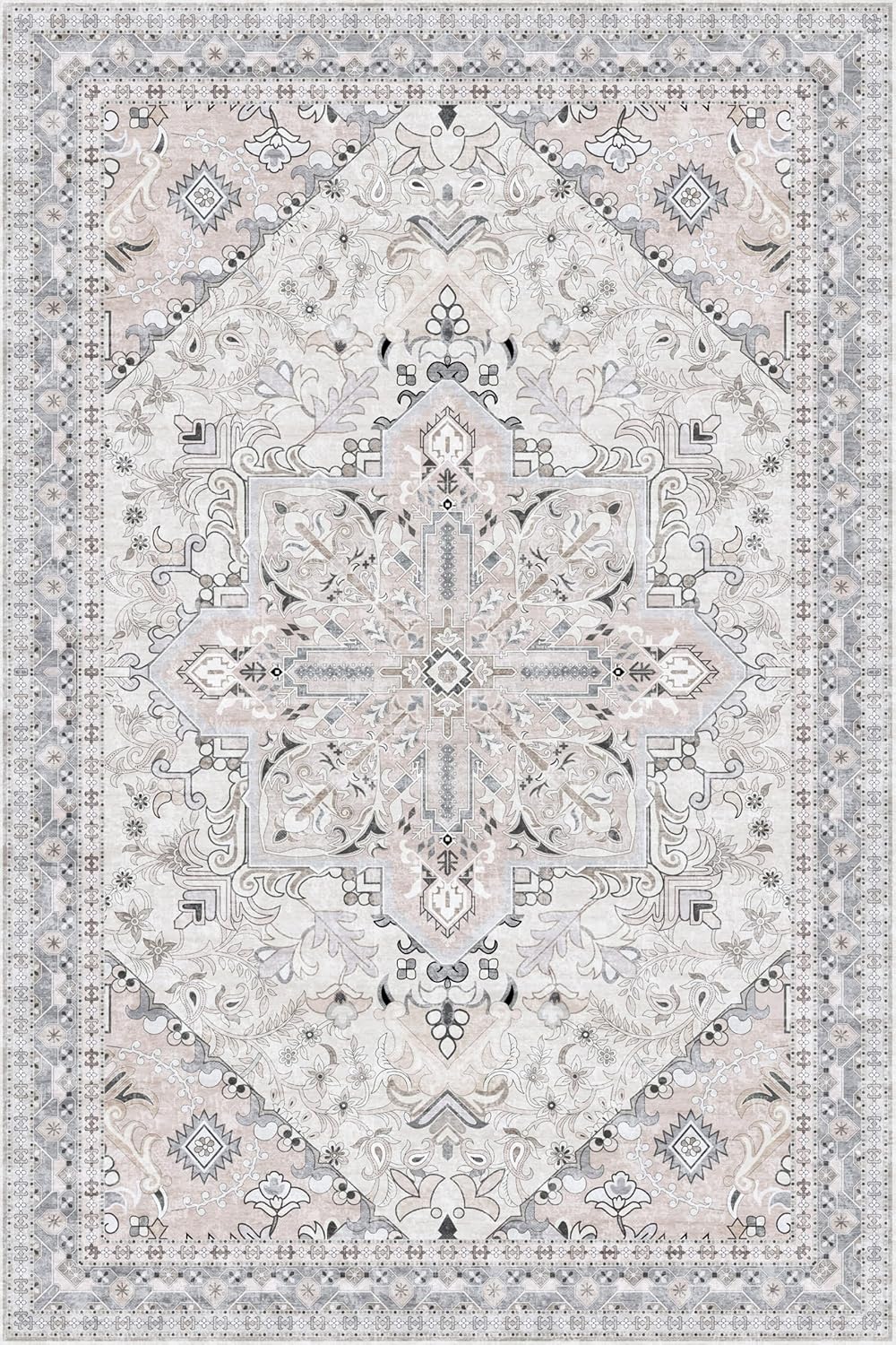 Washable Area Rug 4x6 | Non Slip Area Rug for Living Room, Bedrooms, Dining Room | Ultra-Soft Flannel Carpet Area with Rubber Backing (Beige Blue, 4x6)