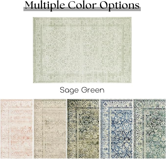 Sage Green Boho Front Door Mat for Indoor Entrance Washable Non Slip Cute Vintage Floral Aesthetic Area Rugs for Entryway Entry 4x6