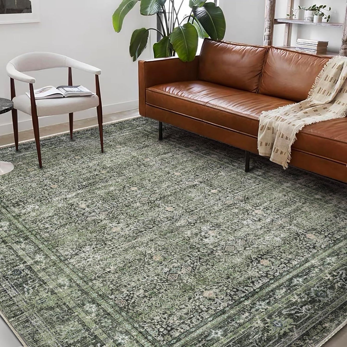 Washable Area Rug 8'x10' Retro Boho Design Non-Shedding Non-Slip Easy Care Ideal for High Traffic Areas in Living Room Bedroom Office Coffee Table Kitchen Large Carpet