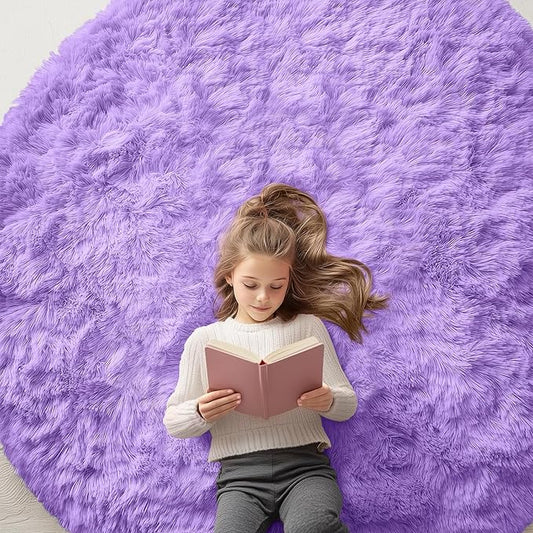 OLANLY Purple Round Rugs for Bedroom - Machine Washable, 6 ft Circle Area Rugs for Living Room, Soft and Fluffy Shaggy Carpet for Teen Girls and Boys, Nursery Rooms, Dorms, Home Decor Aesthetic