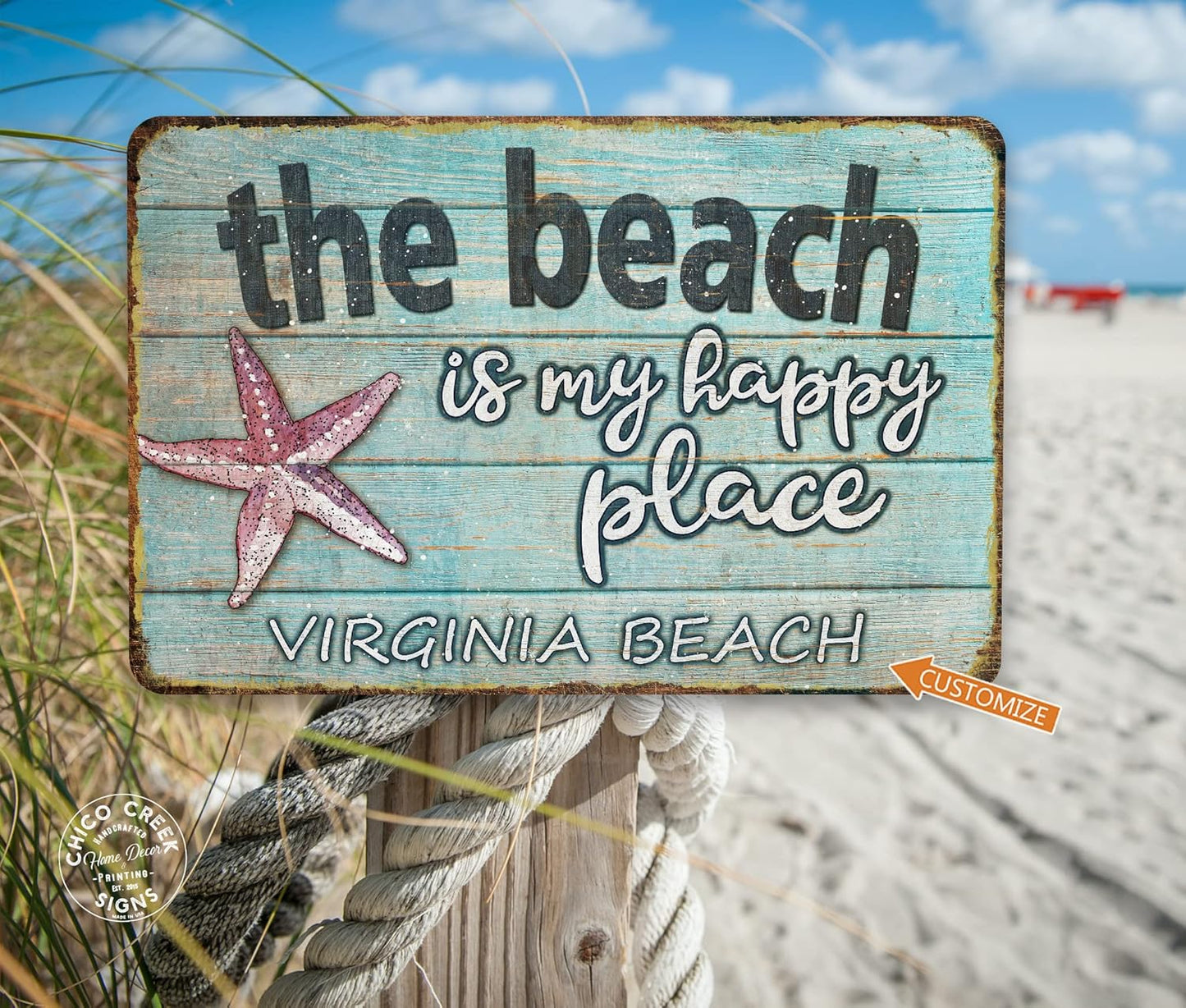 The Beach Is My Happy Place Custom Sign Souvenir Personalized Beach Decor House Décor Home Rustic Wall Art 208122002014