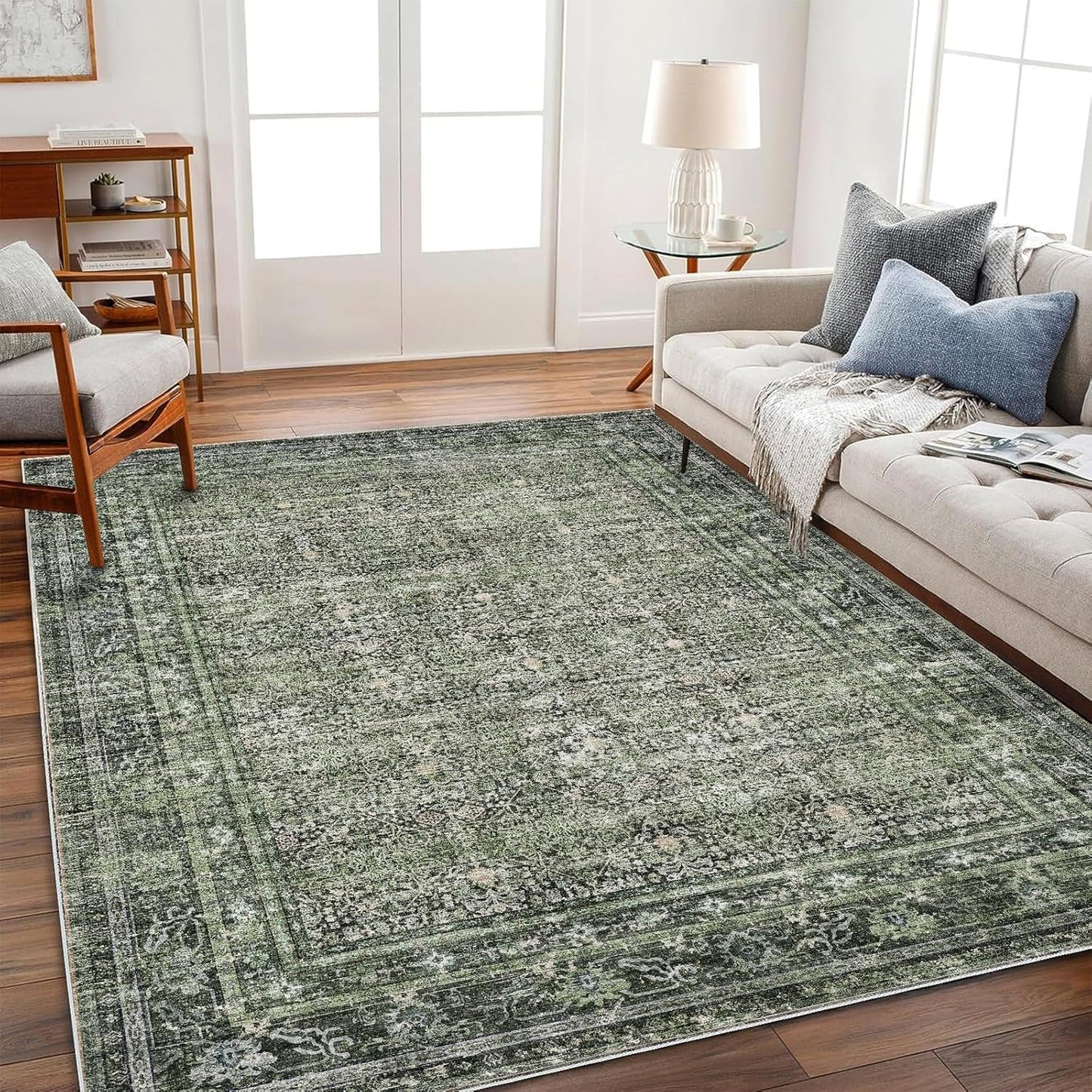 Area Rug 5'x7' Washable Rug Traditional Floor Cover Thin Retro Kitchen Indoor Distressed Non Slip Carpet for Living Room Bedroom Dining Room