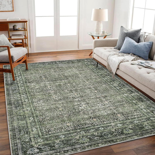 Area Rug 6'x9' Washable Vintage Traditional Floor Cover Thin Retro Kitchen Indoor Distressed Non Slip Carpet for Living Room Bedroom Dining Room