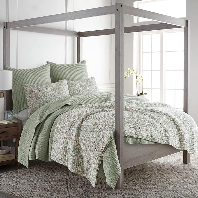 Levtex Home Cross Stitch Reversible Twin XL/Twin Quilt Set (68x86in) with 1 Pillow Sham (26x20in) - Stitch Texture - Desert Sage - Cotton Twin Size Quilt Bedding Set - Lightweight, Soft, Pre-Washed