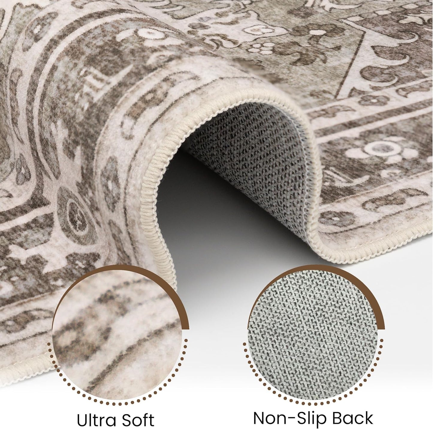 Washable Runner Rug 2x6 | Non Slip Rug Runners for Hallways, Entryways, Kitchens, Bathrooms, Bedrooms | Ultra-Soft Flannel Carpet Runners with Rubber Backing (Sage Brown, 2x6)