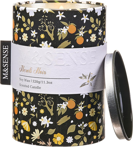 M&SENSE Neroli Noir Scented Candle, Medium Jar Candle 11.3oz Natural Soy Wax for Home Scented, Floral Candles Gift for Spring Holiday, Up to 70 Hours Burning Long-Lasting Fragrance