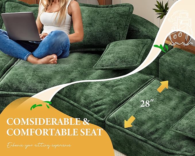 Hobestluk Sectional Sofa Couches 3-Seater Modular Sofa, 87'' Comfy Loveseat with Throw, Deep Seat Small Sofa for Compact Space, Memory Foam Sectional Couches for Living Room, Office, Apartment