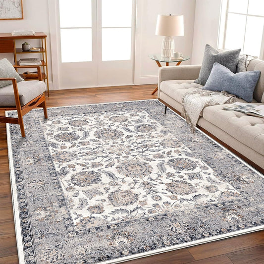 9x12 Washable Area Rug Medallion Distressed Design Boho Medallion Non-Shedding Easy Care Ideal for High Traffic Areas in Living Room Bedroom Kitchen Office Coffee Table Large Carpet
