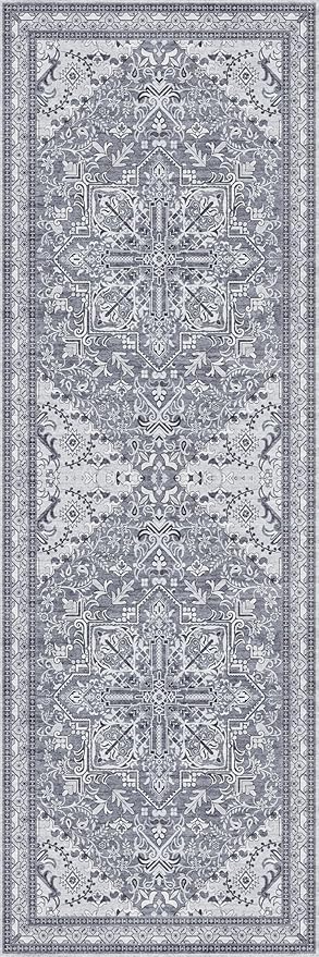 Washable Runner Rug 2x6 | Non Slip Rug Runners for Hallways, Entryways, Kitchens, Bathrooms, Bedrooms | Ultra-Soft Flannel Carpet Runners with Rubber Backing (Frosted Graphite, 2x6)