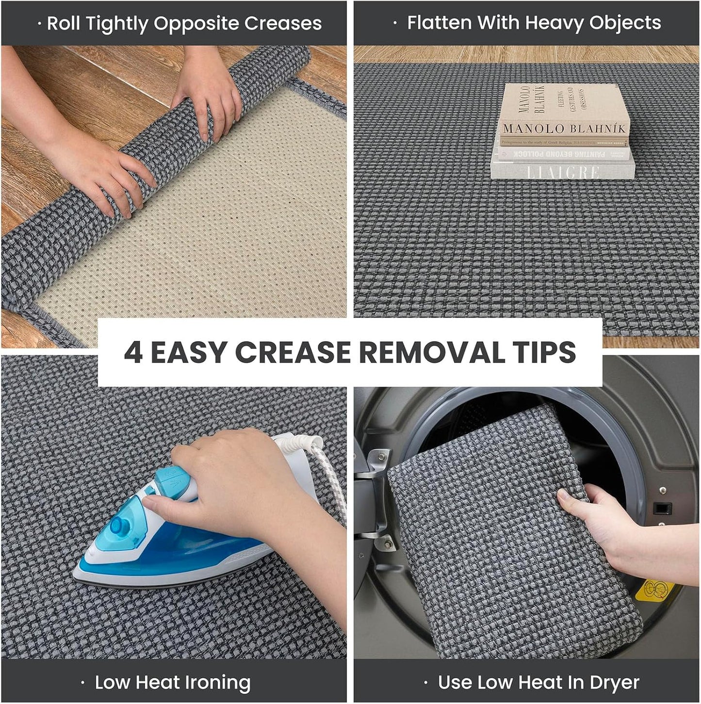 IOHOUZE Washable Area Rug 5x7 Non Slip Rubber Backed Rugs for Living Room, Dining Room Rugs Bedroom Rug, Woven Indoor Floor Carpet for Living Room Nursery, Dark Grey