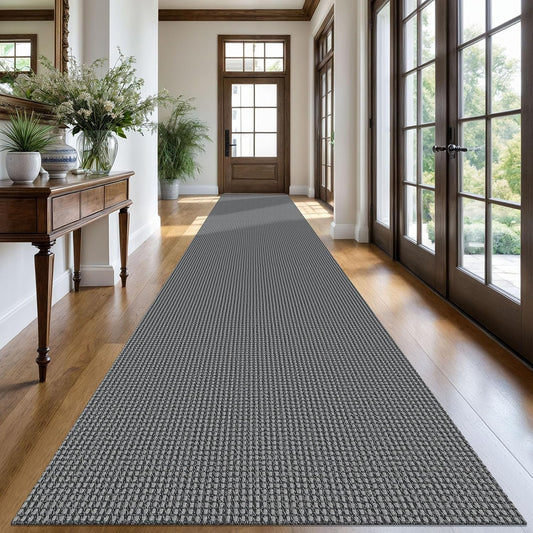 KOZYFLY Extra Long Runners for Hallways 3x20 ft Washable Kitchen Runner Non Slip Rubber Backed Hallway Rug Cotton Entryway Runner Rug Floor Carpet for Indoor Hall, Kitchen, Stair, Grey/Dark Grey