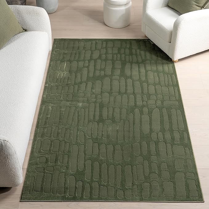 nuLOOM 10' x 13' Belen Abstract Machine Washable Indoor Area Rug for Living Room, Bedroom, Office, Entryway, Hallway, Kitchen, Forest Green