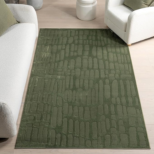 nuLOOM 10' x 13' Belen Abstract Machine Washable Indoor Area Rug for Living Room, Bedroom, Office, Entryway, Hallway, Kitchen, Forest Green