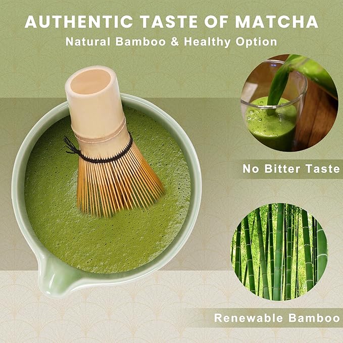 Matcha Whisk Set, Ceramic Matcha Set Includes Matcha Bowl, Matcha Whisk (Chasen) and Holder, Sifter, Bamboo Scoop & Spoon - 6 Pcs Matcha Kit for Matcha Lovers Cyan