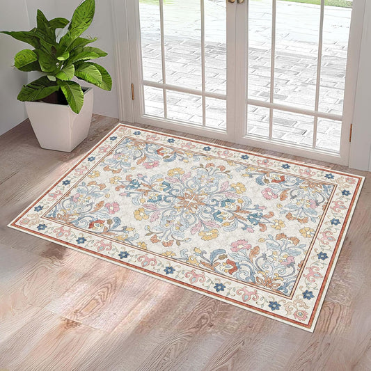 Washable Entryway Rug 3x5 | Non Slip Rug Runners for Hallways, Entryways, Kitchens, Bathrooms, Bedrooms | Ultra-Soft Flannel Carpet Kitchen Rug with Rubber Backing (Multi Colored, 3x5)