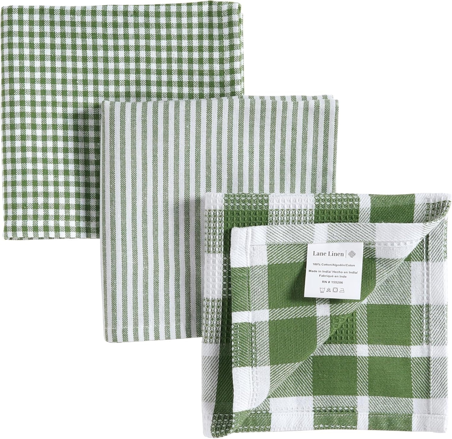 LANE LINEN Dishcloths - 6 Pack Cotton Dish Drying Towels, Soft, Durable, Absorbent Multi-Purpose Dish Cloths, 12"x12" - Olive
