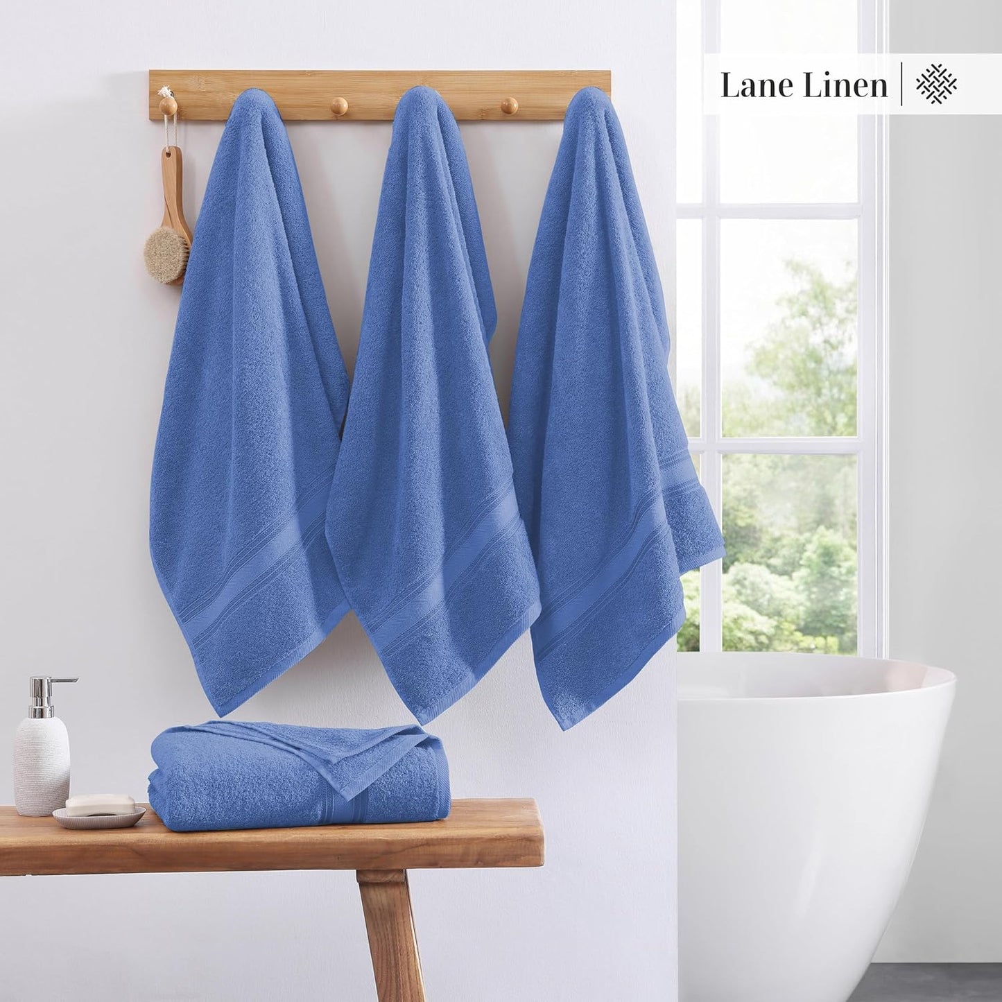 LANE LINEN 100% Cotton 4 Pack Bath Towels (28"x54") - Zero Twist, Mercerized Cotton Bathroom Towels Set - Quick Dry, Soft & Absorbent Large Bath Towels - Machine Wash in Cold Water - Cerulean Blue