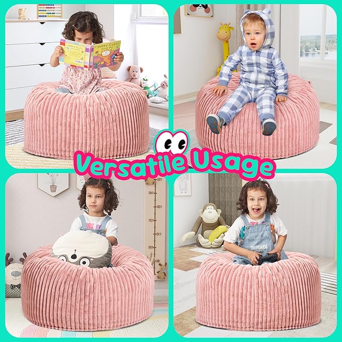 Hobestluk Bean Bag Chairs 2.5FT Bean Bag Chair with Memory Foam Filled & Stripe Plush Cover Small Bean Bag Chairs for Playroom, Living Room, Bedroom (Pink)