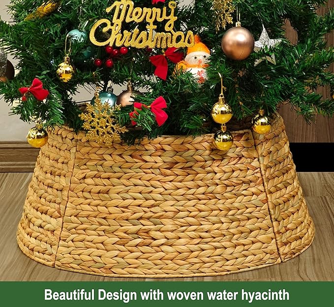 CENBOSS Rattan Christmas Tree Collar, Wicker Tree Skirt & Stand Base Cover (Natural, 30 inch)