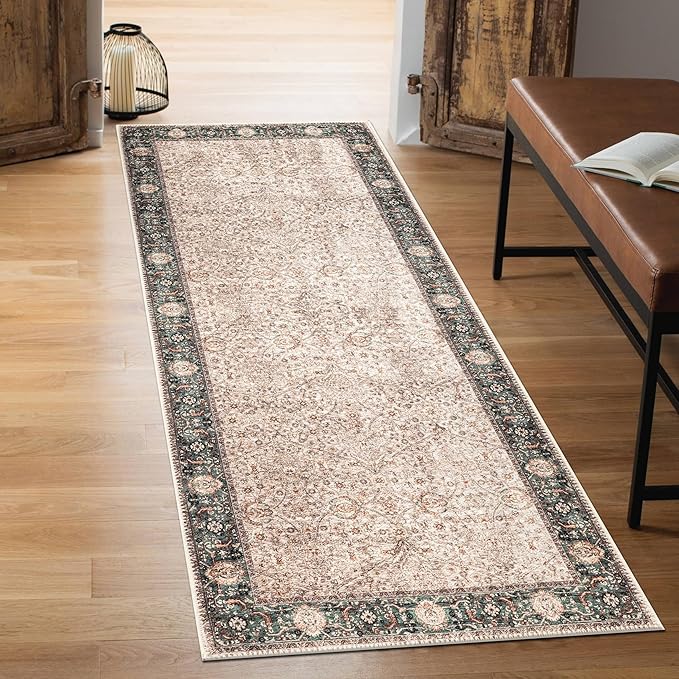 Keen Home Design 2x7 Rug - Machine Washable Runner Rug with Non-Slip Backing, Ideal for Hallway, Entryway, Kitchen, Laundry Room - Vintage, Easy Clean, Durable, Low Pile - (2'6" x 7')