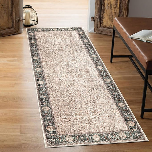 Keen Home Design 2x7 Rug - Machine Washable Runner Rug with Non-Slip Backing, Ideal for Hallway, Entryway, Kitchen, Laundry Room - Vintage, Easy Clean, Durable, Low Pile - (2'6" x 7')