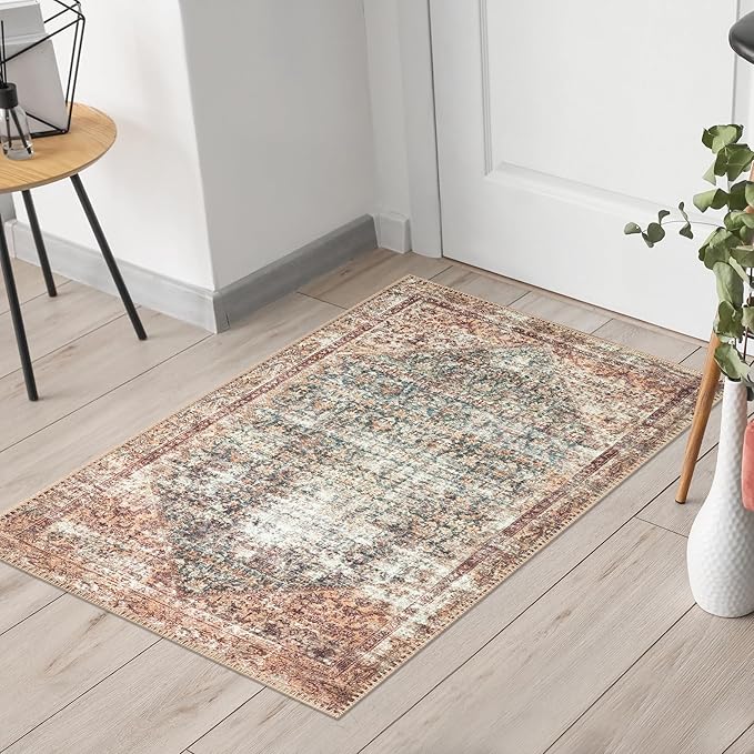 Keen Home Design 2x3 Rug - Machine Washable Entry Rug with Non-Slip Backing, Ideal for Enteryway, Kitchen, Bathroom, Laundry Room - Vintage, Easy Clean, Durable, Low Pile - (2' x 3')