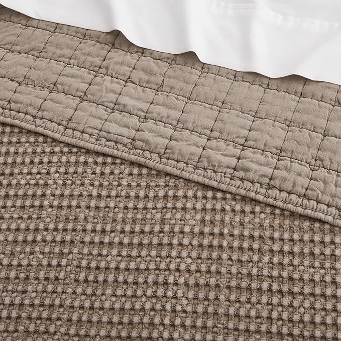 Levtex Home Mills Waffle Twin XL/Twin Quilt Set (68x86in) with 1 Pillow Sham (26x20in) - Cocoa - Cotton Waffle Twin Size Quilt Bedding Set - Lightweight, Soft, Pre-Washed