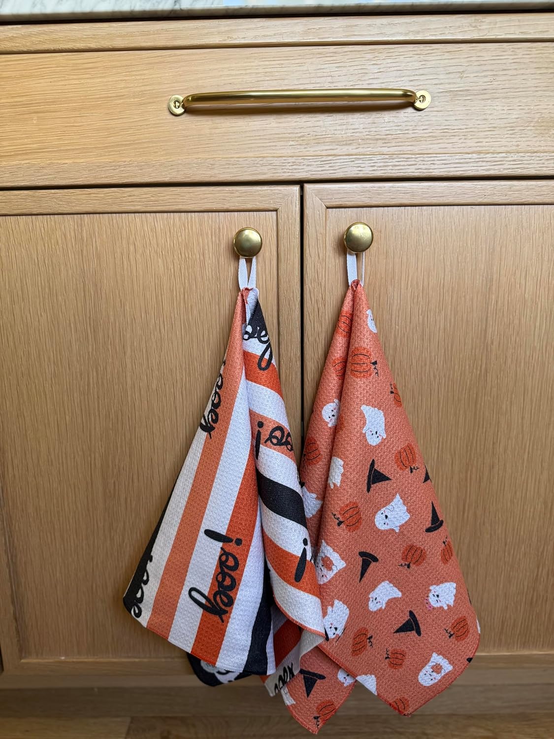 2 Pack || Double Sided|| Not Your Ordinary Kitchen Towels || Dish Towels || Quick Dry || Waffle Weave Microfiber || Designer Prints || Highly Absorbent || Hanging Hook (Halloween Boo)